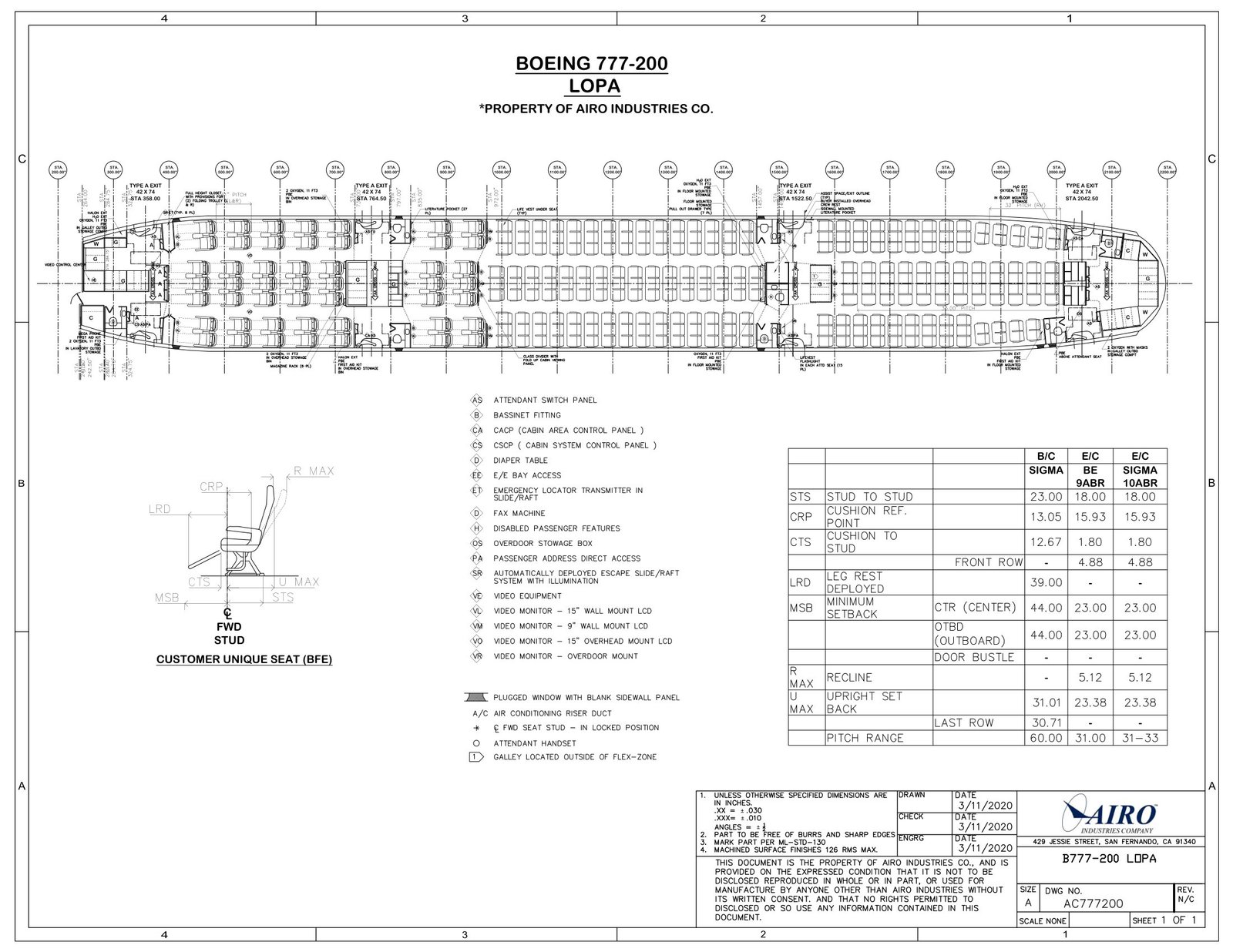 Aircraft interior layout drawing 1